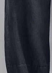 Black Cotton Linen Wide Leg Pants