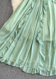 Grace Blue Slash Neck Ruffled Tunic Chiffon Long Dress Half Sleeve