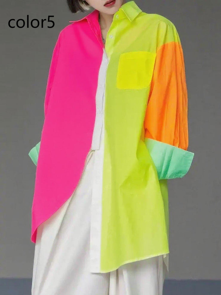 Unique Gradient Color1 Asymmetrical Design Side Open Cotton Long Shirts Spring