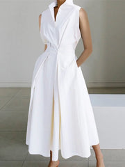 2025 Dark green Peter Pan Collar Pockets Cotton Dress Sleeveless