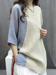 Handmade Gradient Color O-Neck Print Button Top Summer