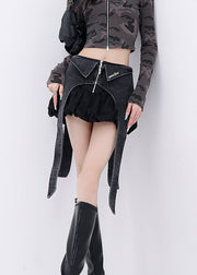 American Style Black Denim Patchwork Short Skirts Fall