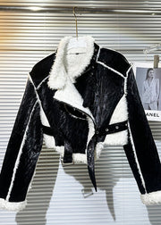 American Style Black Green Patchwork Fuzzy Wool Lined Coats Spring