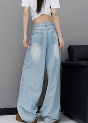 American Style Blue High Waist Ripped Jeans Fall