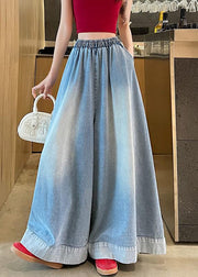 American Style Blue Pockets Denim Wide Leg Pants Fall