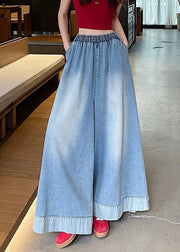 American Style Blue Pockets Denim Wide Leg Pants Fall