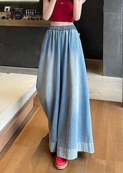 American Style Blue Pockets Denim Wide Leg Pants Fall