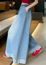 American Style Blue Pockets Denim Wide Leg Pants Fall