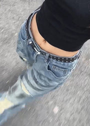 American Style Blue Pockets Ripped Jeans Fall