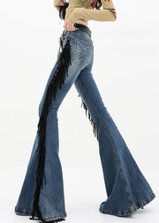 American Style Blue Tassel Denim Flared Trousers Fall