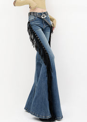 American Style Blue Tassel Denim Flared Trousers Fall