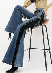 American Style Blue Tassel Denim Flared Trousers Fall