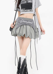 American Style Grey Spicy Girl Spliced Wrinkled Short Skirt Summer