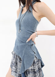 American Style Halter Backless Knitted Tank And Skirts Two Pieces Set Summer
