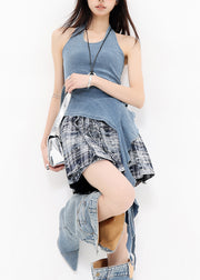 American Style Halter Backless Knitted Tank And Skirts Two Pieces Set Summer