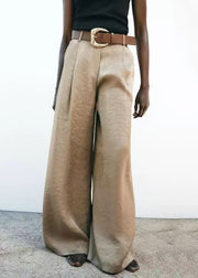 American Style Light Brown High Waist Silk Wide Leg Pants Summer