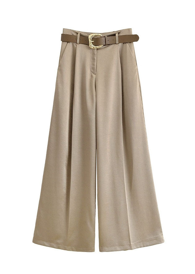 American Style Light Brown High Waist Silk Wide Leg Pants Summer