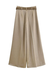 American Style Light Brown High Waist Silk Wide Leg Pants Summer