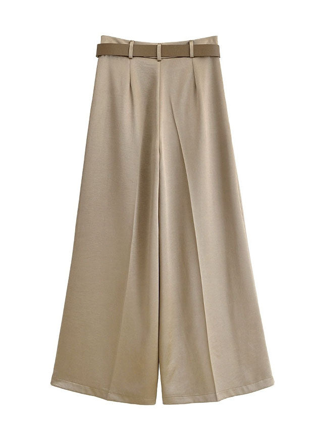 American Style Light Brown High Waist Silk Wide Leg Pants Summer