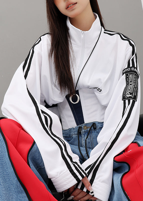 American Style Navy Stand Collar Lace Up Short Coat Fall