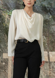 Apricot Asymmetrical Wrinkled Solid Cotton Shirts O-Neck