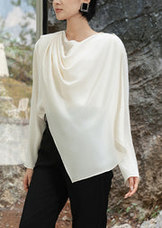 Apricot Asymmetrical Wrinkled Solid Cotton Shirts O-Neck