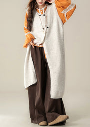 Apricot Button Cotton Knit Long Sweaters Dress ,Top And Wide Leg Pants Three-Piece Set Fall