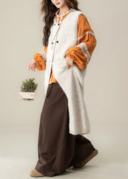 Apricot Button Cotton Knit Long Sweaters Dress ,Top And Wide Leg Pants Three-Piece Set Fall