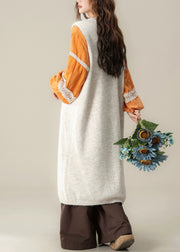 Apricot Button Cotton Knit Long Sweaters Dress ,Top And Wide Leg Pants Three-Piece Set Fall