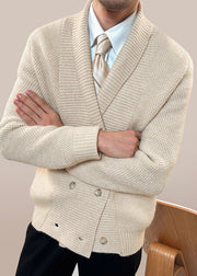 Apricot Button Cozy Cotton Knit Mens Coats Peter Pan Collar