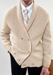 Apricot Button Cozy Cotton Knit Mens Coats Peter Pan Collar