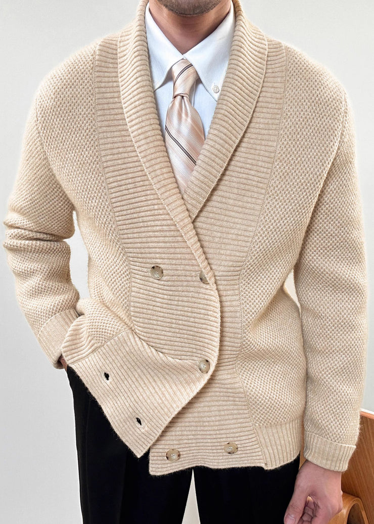 Apricot Button Cozy Cotton Knit Mens Coats Peter Pan Collar