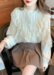 Apricot Button Original Design Patchwork Lace Shirt Stand Collar