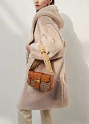 Apricot Button Pockets Woolen Winter Coat Hooded