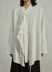 Apricot Cozy Ribbon Patchwork Solid Top Fall
