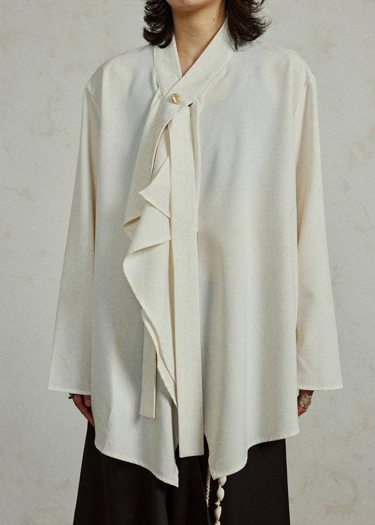 Apricot Cozy Ribbon Patchwork Solid Top Fall