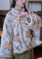 Apricot Embroidered Patchwork Warm Fleece Winter Parkas Fur Collar