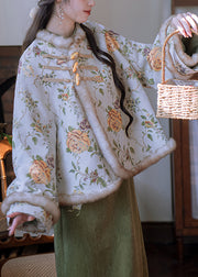 Apricot Embroidered Patchwork Warm Fleece Winter Parkas Fur Collar