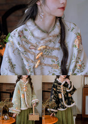 Apricot Embroidered Patchwork Warm Fleece Winter Parkas Fur Collar