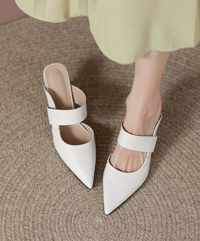 Apricot Faux Leather Fine High Heels Slide Sandals Pointed Toe