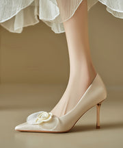 Apricot High Heels Stiletto Elegant Splicing Floral Pointed Toe