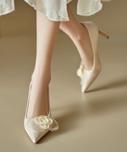 Apricot High Heels Stiletto Elegant Splicing Floral Pointed Toe