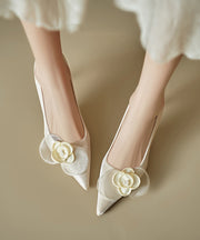 Apricot High Heels Stiletto Elegant Splicing Floral Pointed Toe