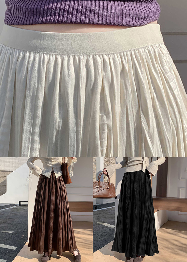 Apricot High Waist Solid Silk Velvet Wrinkled Maxi Skirts