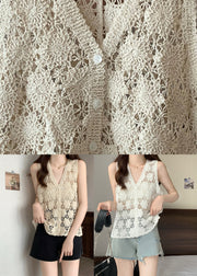 Apricot Hollow Out Solid Knit Vest Summer