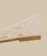 Apricot Lace Floral Flat Feet Shoes Splicing Pointed Toe