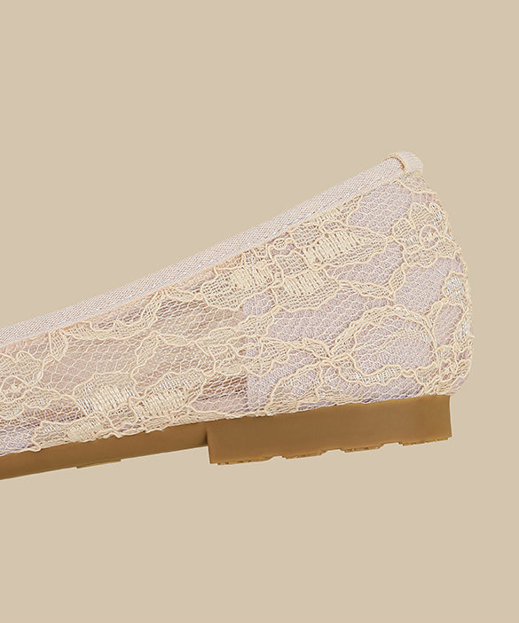 Apricot Lace Floral Flat Feet Shoes Splicing Pointed Toe