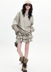 Apricot Loose Cotton Two Pieces Set Layered Ruffled Spring