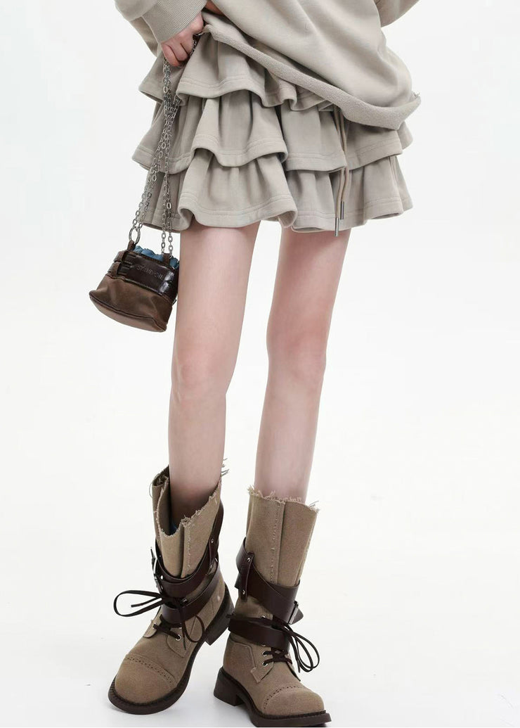 Apricot Loose Cotton Two Pieces Set Layered Ruffled Spring