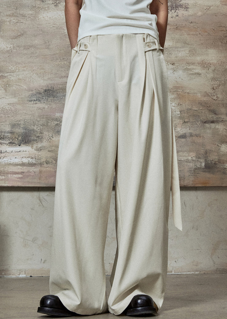 Apricot Original Design Pockets Spandex Wide Leg Pants High Wais